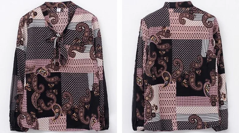 Boho Стиль женские шифоновые рубашки с длинным рукавом Офисная Женская рабочая блуза цветочный принт бант на шнуровке Свободный дышащий Топ рубашка 4XL