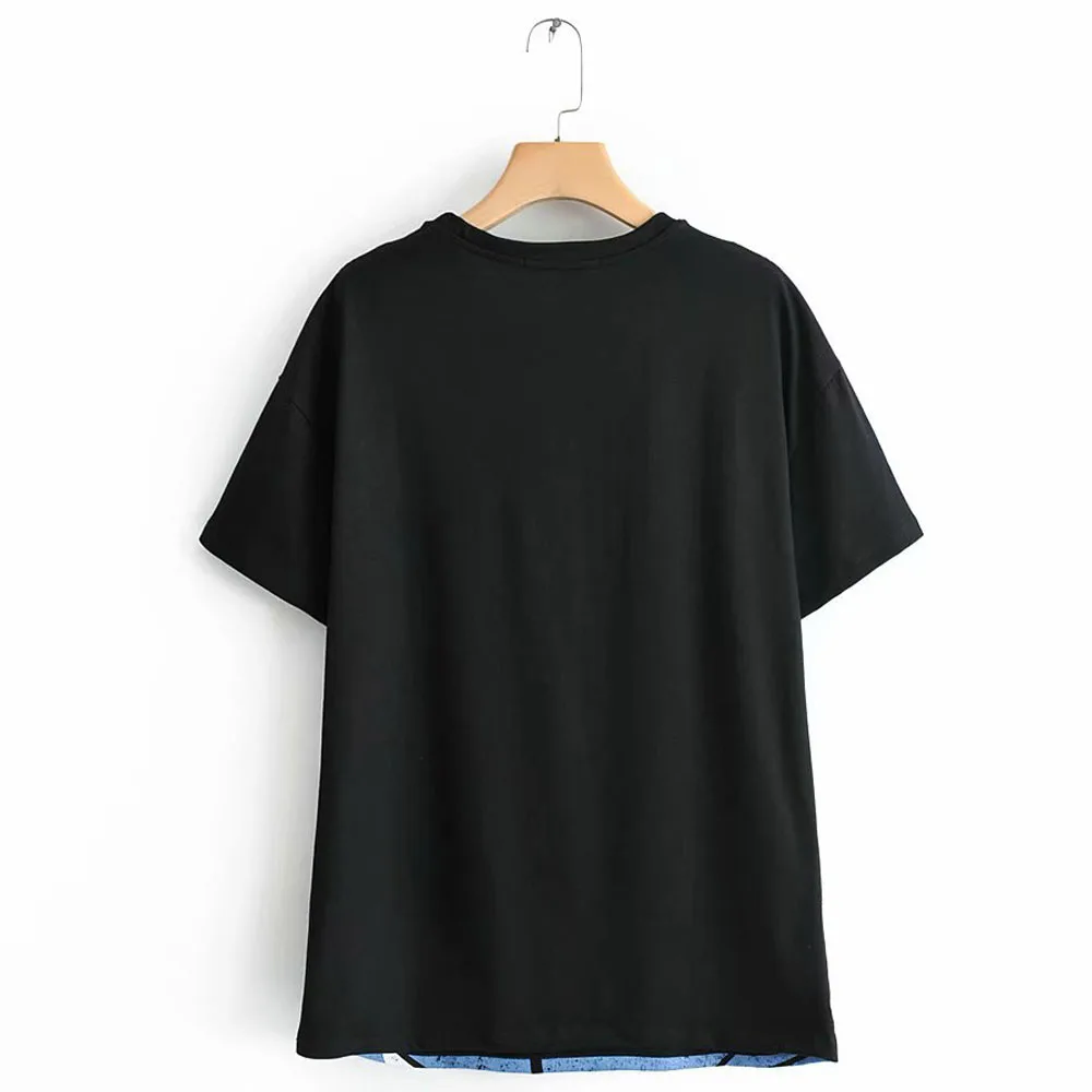 Модная черная футболка с принтом Дейзи Дак из мультфильма disney, пуловер с круглым вырезом и коротким рукавом, повседневные милые женские свободные футболки
