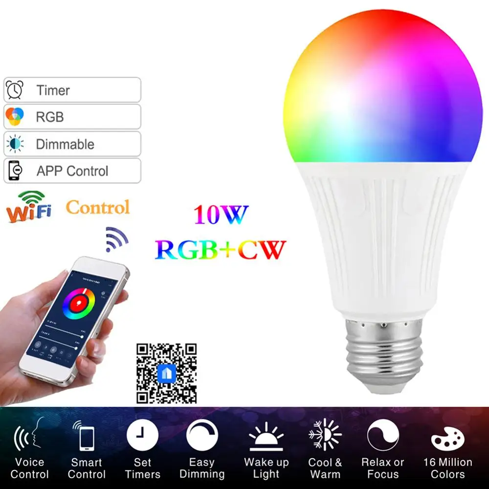 10W E27/E26/B22 Smart Wifi RGB Bulb APP group Control Dimming LED lamp Work with Alexa Google Home Voice Control 85-265V