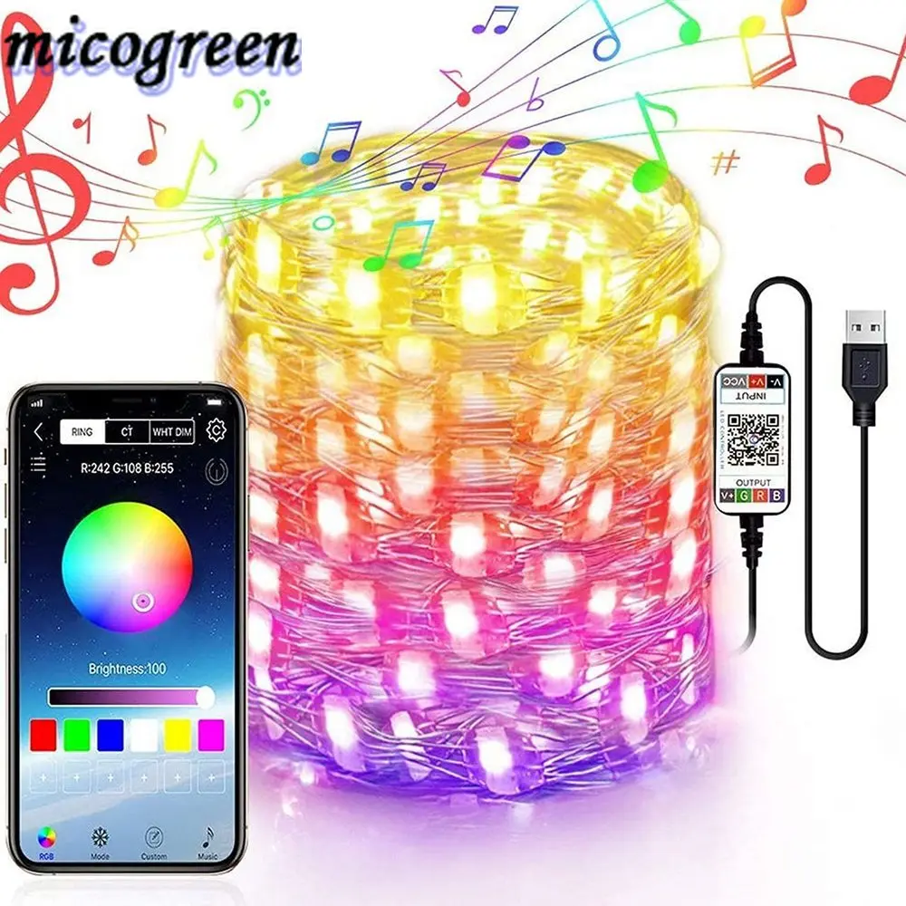 USB Powered Fairy Lights 2/5/10/20M APP Control Outdoor Smart Bluetooth Personalized LED Light for Home Christmas Decorations | Лампы и