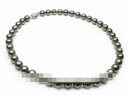 01992 отлично! Редкий Блеск Черный Зеленый TAHITIAN PEARL9-10.5MM ожерелье