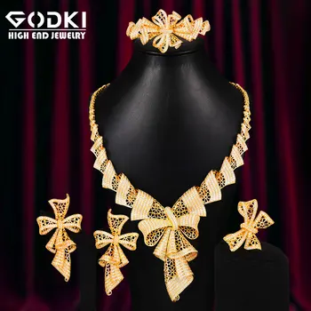 

GODKI Luxury 4PCS Bowknots African Jewelry Sets For Women Wedding Cubic Zirconia Dubai Bridal Jewelry Set 2020 Costume Jewelry