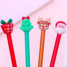 Stylo Gel à encre noire, 0.5mm, 4 pièces/ensemble, pour noël, dessin animé, père noël, renne, arbre, bonhomme de neige, Signature, cadeaux scolaires, papeterie 