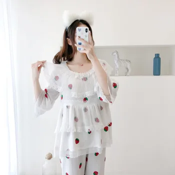 

2020 Autumn and Winter New Female Cartoon Cotton Loose Home Service Suit Cute Sweet Gauze Pajamas Plus Size Fairy Dormir Tops