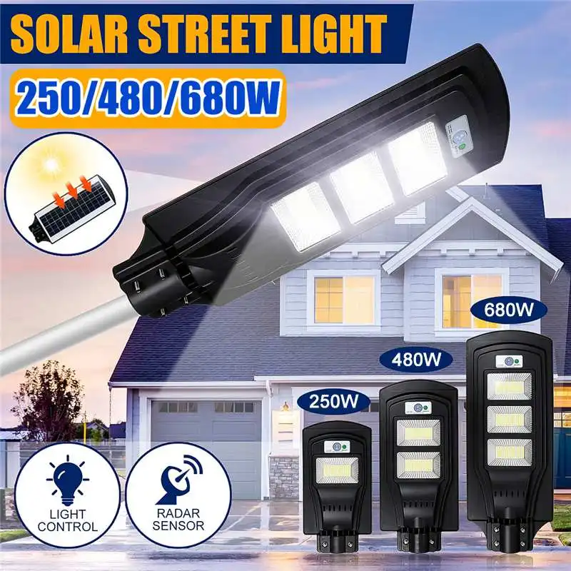 

250W 480W 680W Solar Street Light Outdoor Lighting Garden Yard Wall Highway Parking Lot Security Lamp IP67 Waterproof