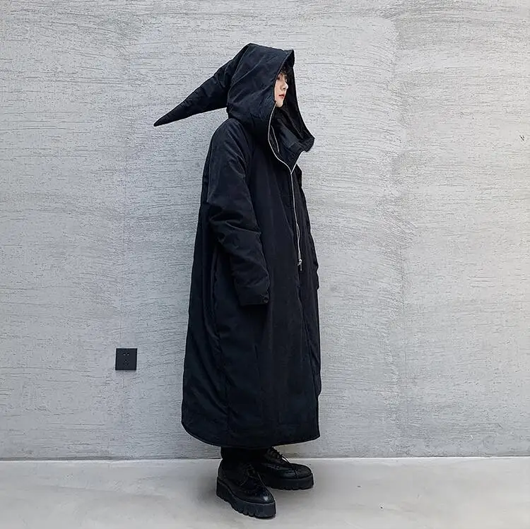Harajuku Wizard hat дизайнерская Асимметричная Мужская Повседневная парка с капюшоном зимняя мужская модная Лоскутная хлопковая Свободная куртка Толстая теплая куртка