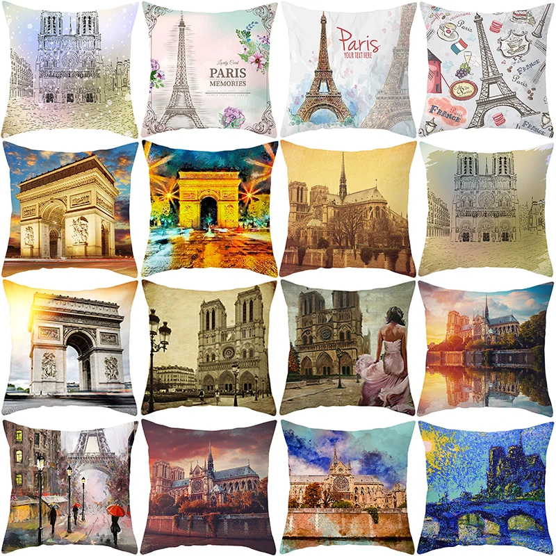 Односторонняя наволочка из полиэстера с изображением Парижской башни уличный