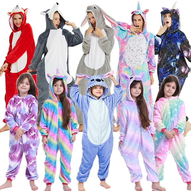 Зимняя пижама в виде животных Единорог Kigurumi пижамы для мальчиков и девочек