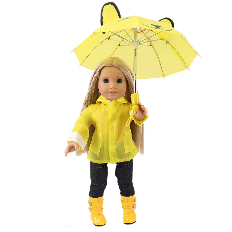 Doll Clothes Yellow Raincoat Backpack Umbrella For 18 Inch