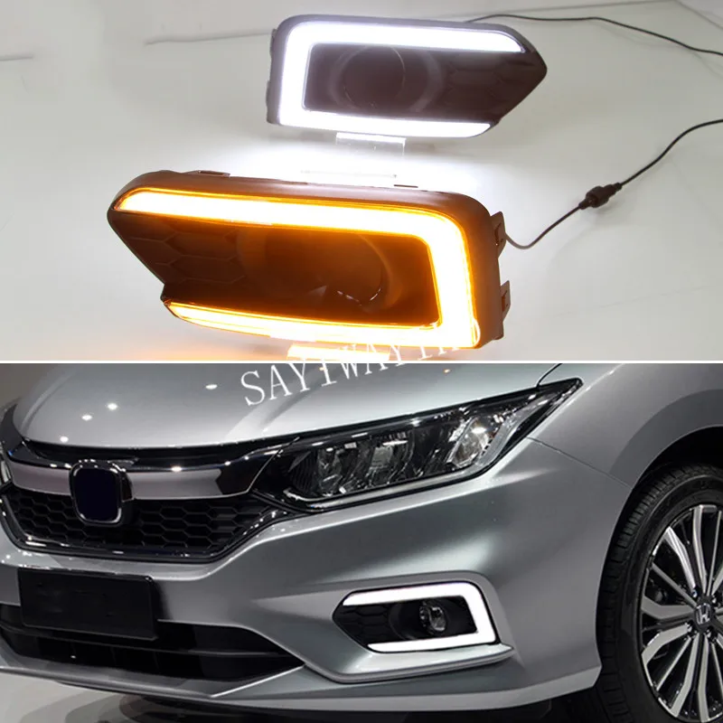 Для Honda City Grace отложным воротником желтый сигнал реле Водонепроницаемый ABS 12V автомобиль лампа DRL Светодиодный дневной светильник противотуманная фара