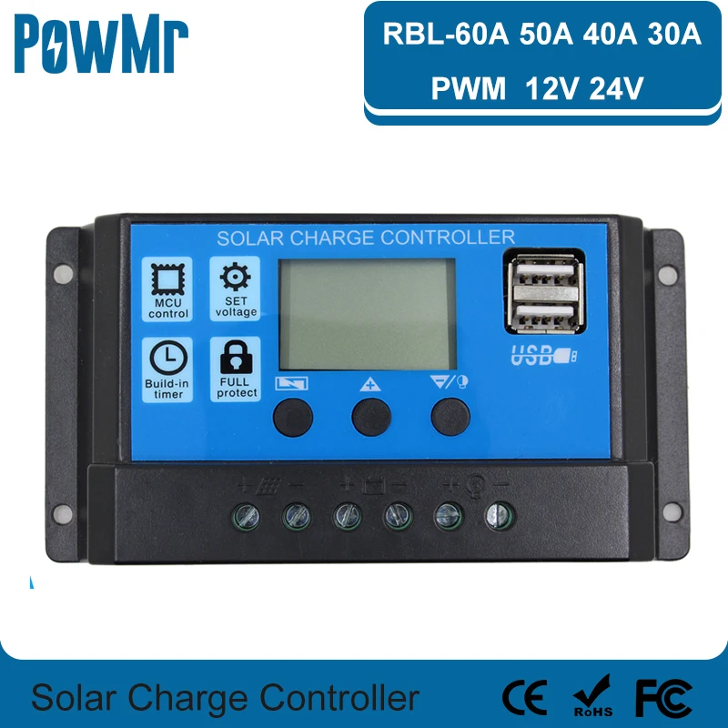 KKmoon Solar Charge Controller with Dual USB Port LCD Intelligent Panel Auto Switch Battery Regulator 12V//24V 10A