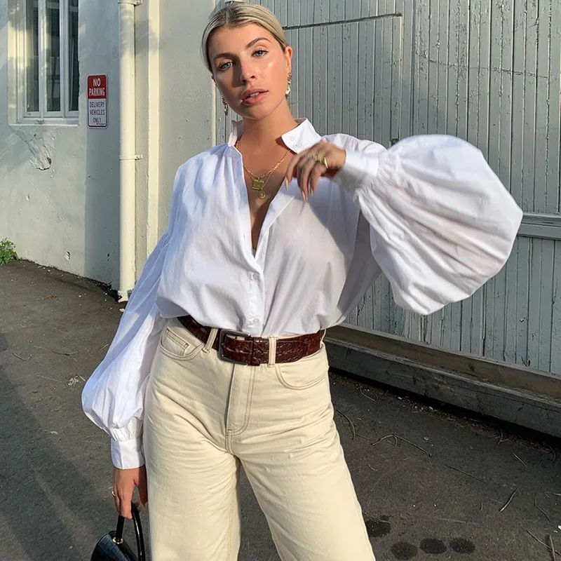 

Lantern Sleeve Shirts Women Solid Simple New Spring Korean Style Chic Trendy Casual Blouses Elegant Vintage Womens Streetwear