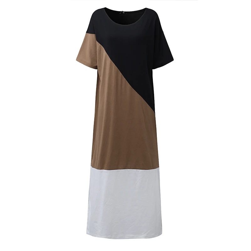 ZANZEA, женское Лоскутное Длинное Макси платье, повседневное, короткий рукав, Vestidos, элегантное, с круглым вырезом, Пляжное, для вечеринки, сарафан, кафтан, халат для женщин