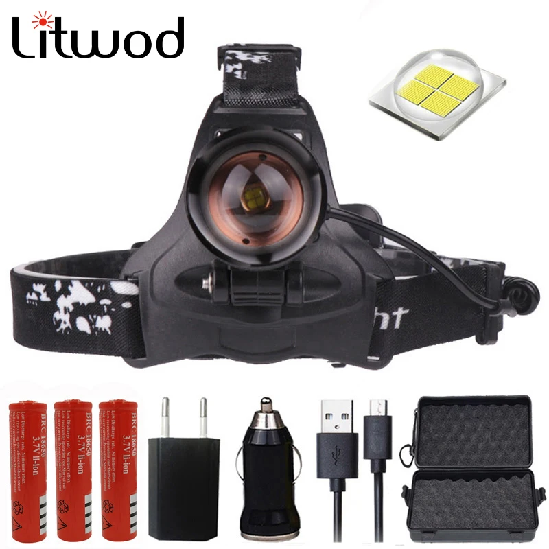 

Litwod Z30 CREE XLamp XHP70 LED headlamp Powerful headlight zoom lens 18650 rechargeable battery head flashlight lamp torch