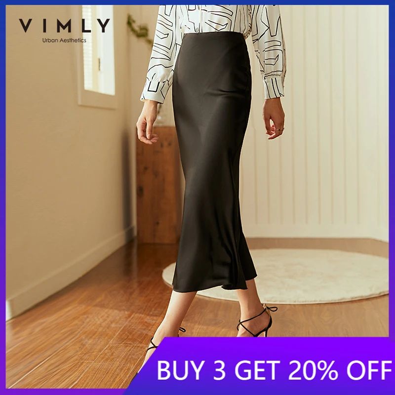 Descuento Vimly-falda de satén para mujer, Faldas rectas de cintura alta, lisa, con cremallera, de media pantorrilla, fondo Formal, F2126 ezYoMnj8z5l
