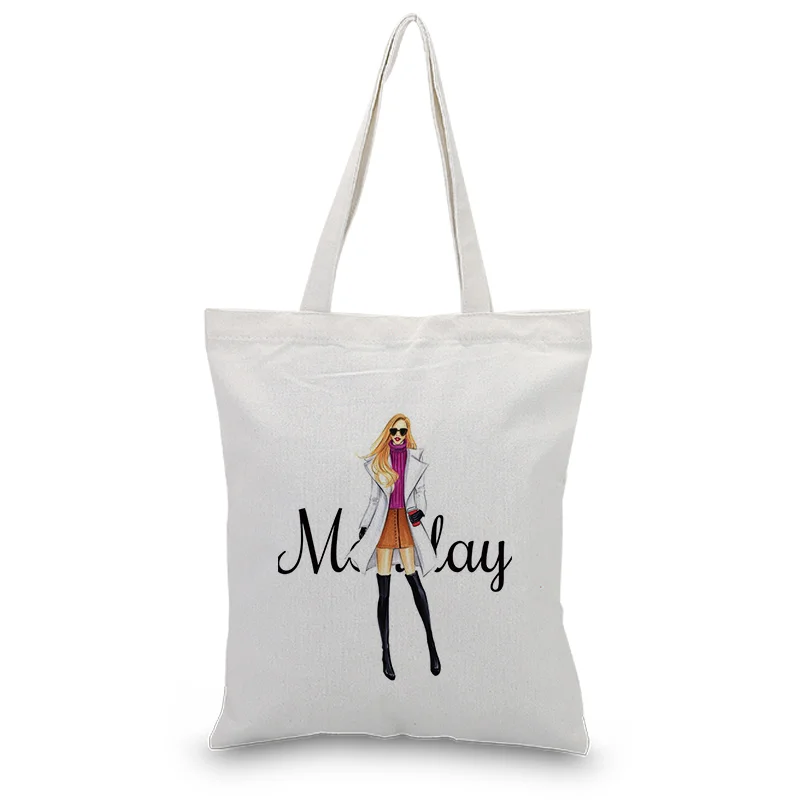 DAY12 Холщовая Сумка Week Text Custom Print Logo ежедневное использование DIY Eco eologicas многоразовая хозяйственная сумка Recycle - Цвет: DAY12