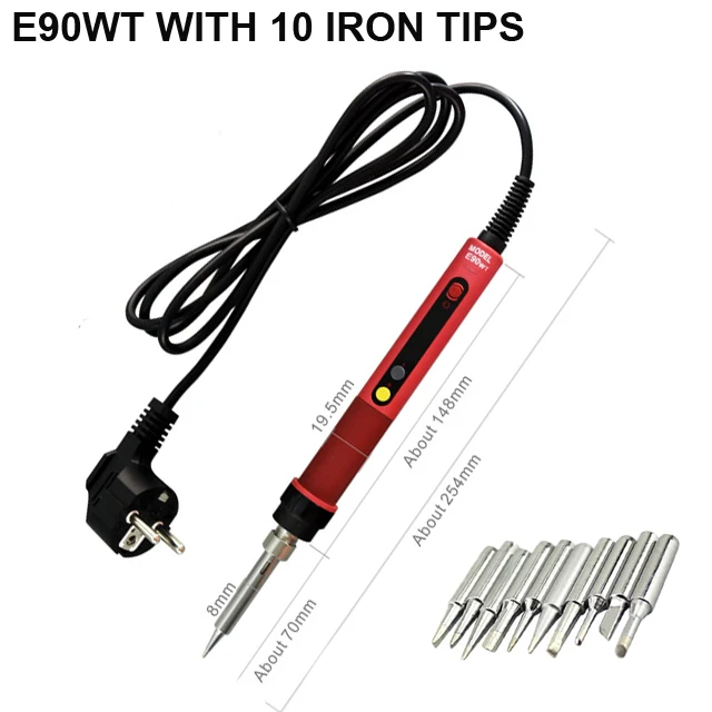 E90WT 10 tips CXG E60w/90 Вт/110 Вт ЖК-цифровой СВЕТОДИОДНЫЙ Электрический паяльник с регулируемой температурой+ 10 шт. паяльных наконечников+ держатель - Цвет: E90WT 10 tips