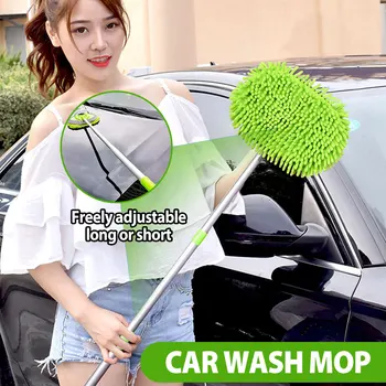 

2 in 1 Retractable Car Wash Cleaning Brush Aluminum Alloy Long Handle Microfiber Soft Car Washing Mop Window Door Wash Tools