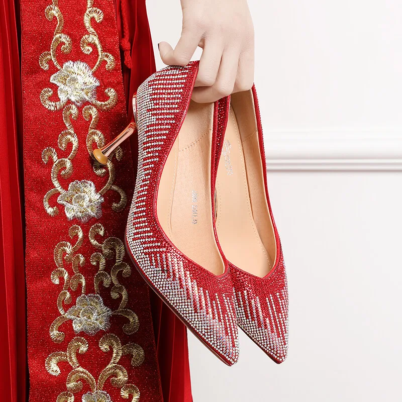 

Women Sexy Designer Pointed Toe Pumps Ladies Red High Heels Wedding Shoes