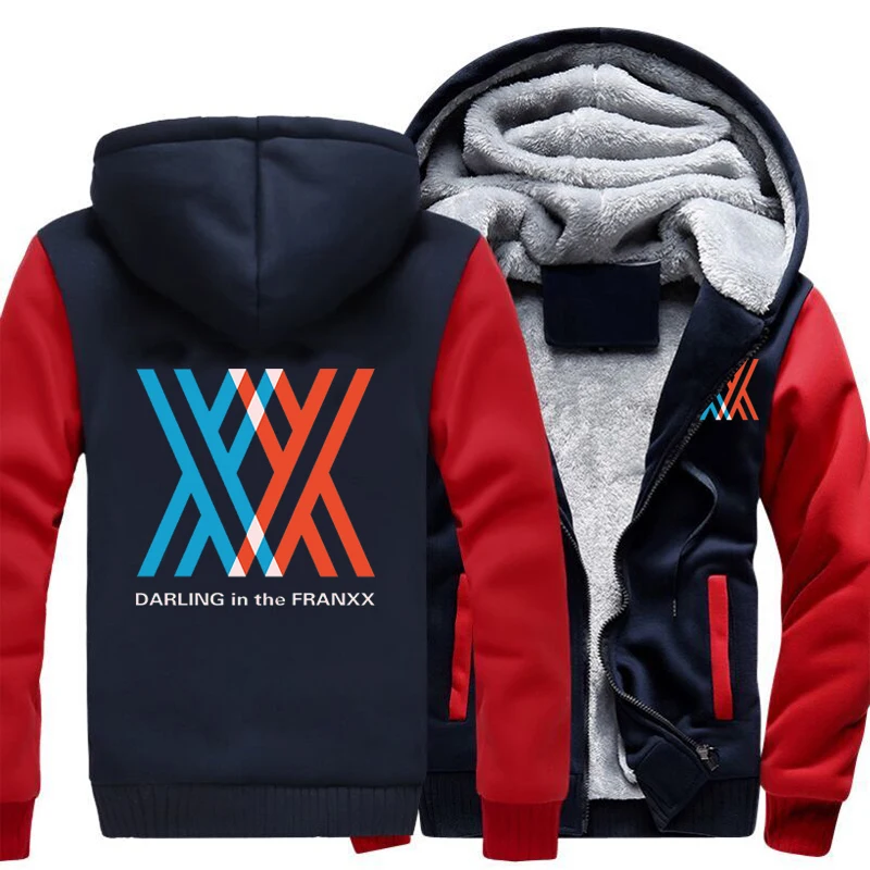 Darling In The Franxx толстовка с капюшоном Спортивная уличная одежда спортивный костюм зимнее пальто куртка утепленная молния Косплей Костюм - Цвет: Blue and Red 1