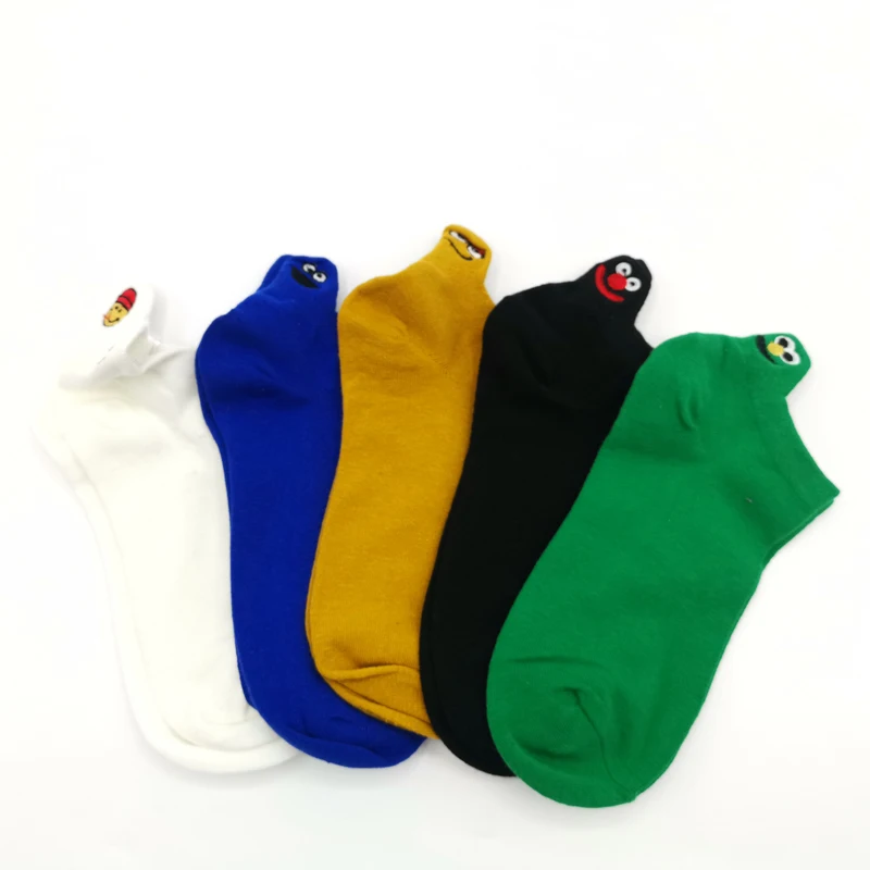 5 Pairs Для родителей и детей, 5 пар/упак. Kawaii, женские носки с Вышивкой Модные забавные Женские носочки до щиколотки, хлопок, яркие цвета - Color: 5 Pairs
