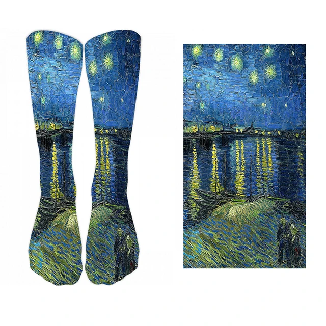 New Style Oil Painting Eiffel Tower Art Socks Men Women Pure Cotton Harajuku Retro Pastoral Scenery Happy Long Tube Funny Socks style2