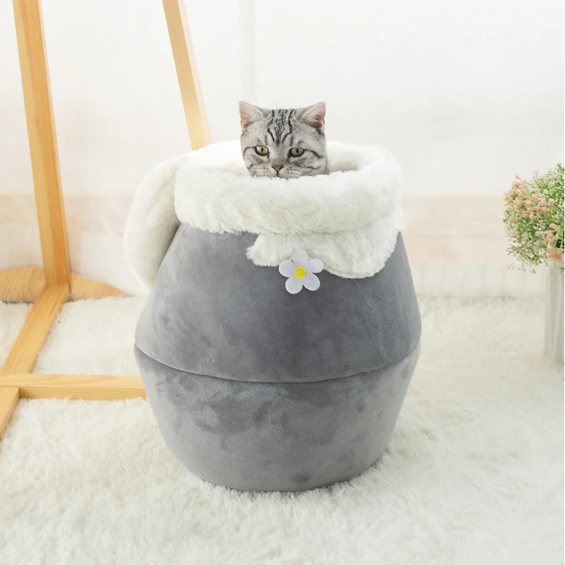 Зимний теплый спальный мешок для кошки, плюшевый мягкий портативный складной милый домик для кошки, спальный мешок, подушка, утолщенная кровать для питомца, товары для котят