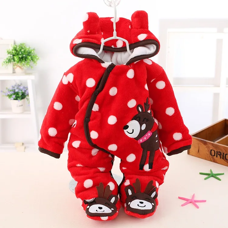 Newborn Infant Baby Boys Girls Cartoon Hooded Thick Romper Jumpsuit Warm Clothes Kid Autumn Winter Warm Velvet Clothes Set