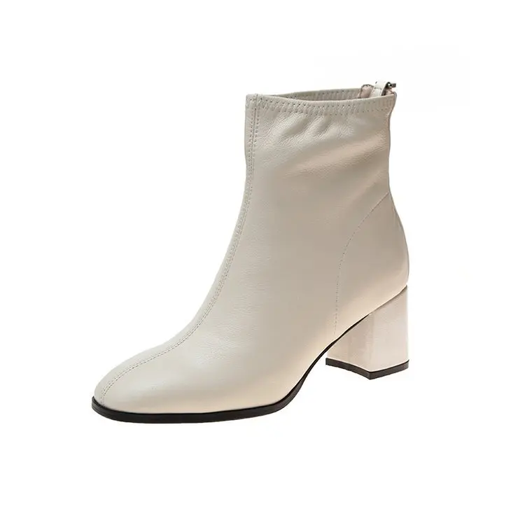 

Shoes Woman White Booot 2019 Autumn and Winter New with Bare Boots High Heel Zipper Boots Fashion Martin Boots