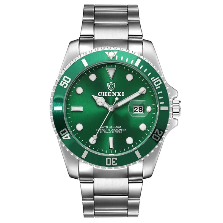 Модные мужские наручные часы люксовый бренд часы CHENXI из нержавеющей стали мужские часы золотые мужские наручные часы зеленый Wach horloge heren - Цвет: 166085ASilverGreen