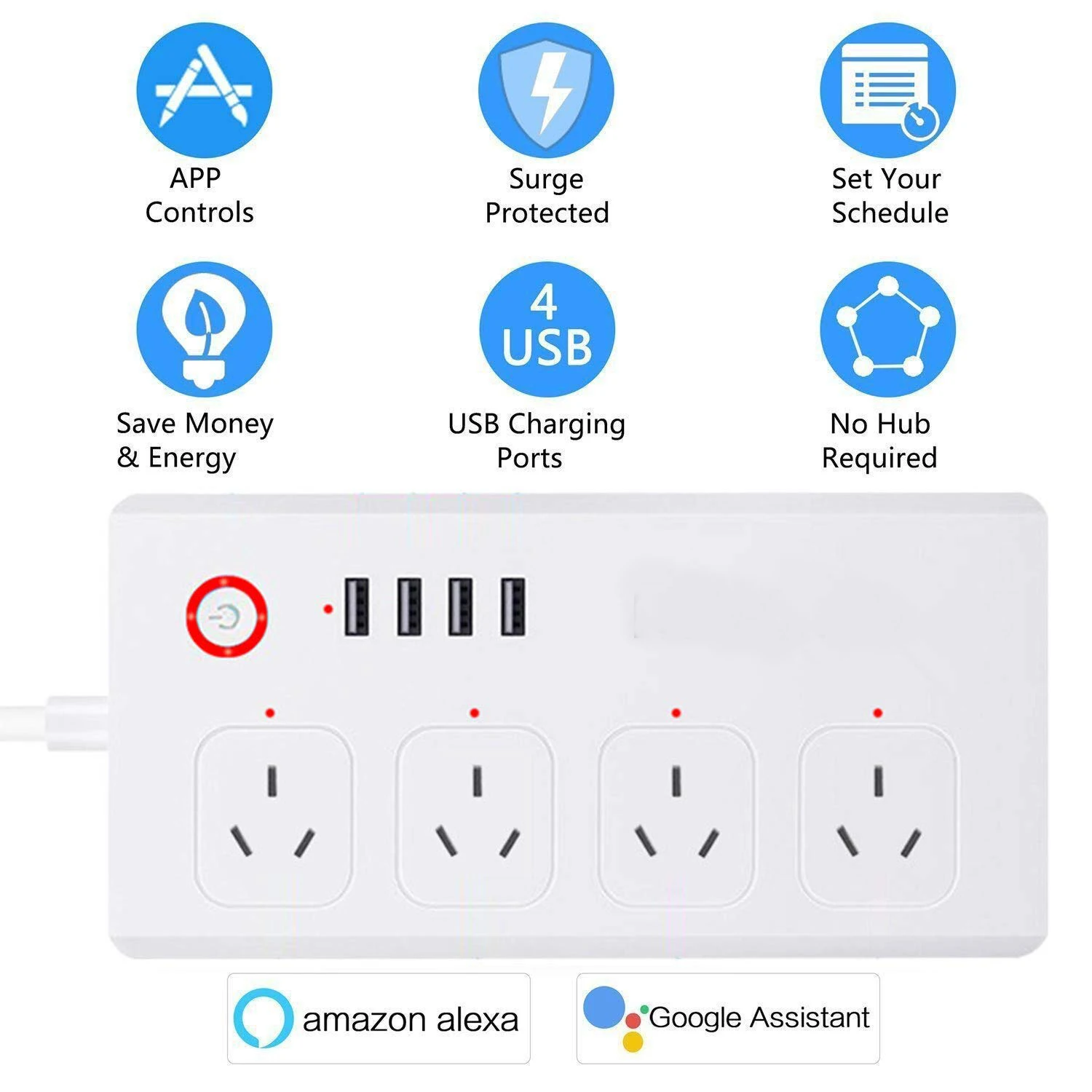 Wifi смарт Мощность полосы Стабилизатор напряжения голос Управление 4 AC AU розетки