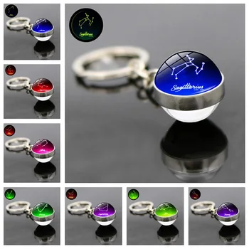 

1p Twelve constellation gem keychain double-sided glass ball keychain + zero contact keychain suit men and women birthday gifts