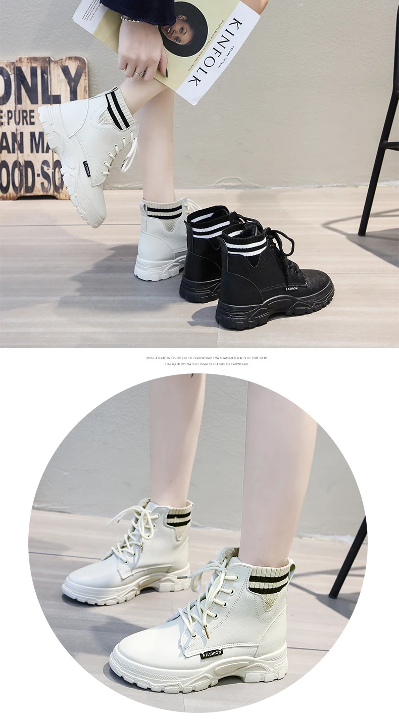 Rock Shoes Woman Low Heels booties White Mid-Calf Boots Round Toe Boots-women Booties Ladies Lace Up Luxury Designer Martins Sho