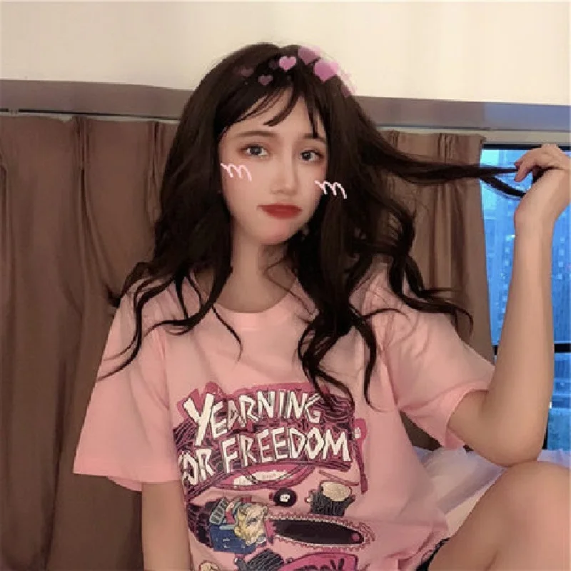 Летняя футболка модная женская в стиле Харадзюку с коротким рукавом ольччан