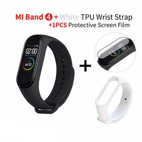 Xiaomi mi Band 4 Smart mi band 3 Цвета экран браслет пульсометр фитнес музыка Bluetooth 50 м водонепроницаемый бандаж 4 - Цвет: add white strap film