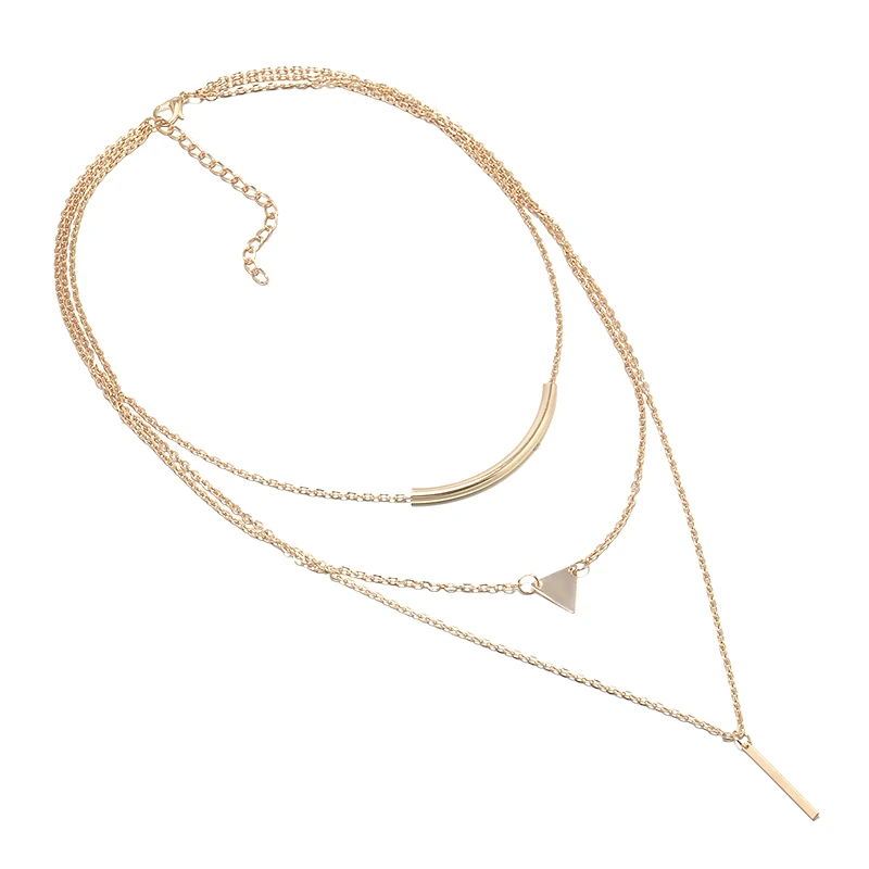 Модные хрустальные люстры 3 слоя подвеска треугольная ожерелье из цепей короткое массивное ожерелье с цепочкой Для женщин ювелирные изделия