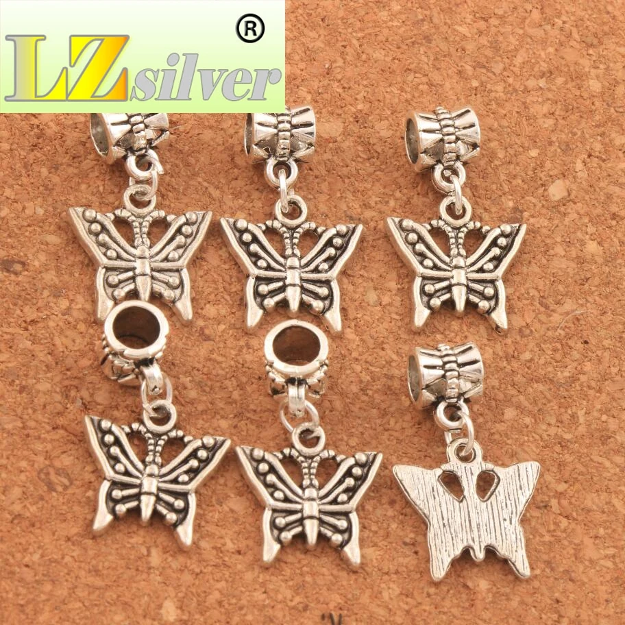 Dots Swallowtail Butterfly Charm Beads 100PCS Zinc Alloy Bronze Dangle Fit European Bracelets Jewelry DIY B1116 16x28mm