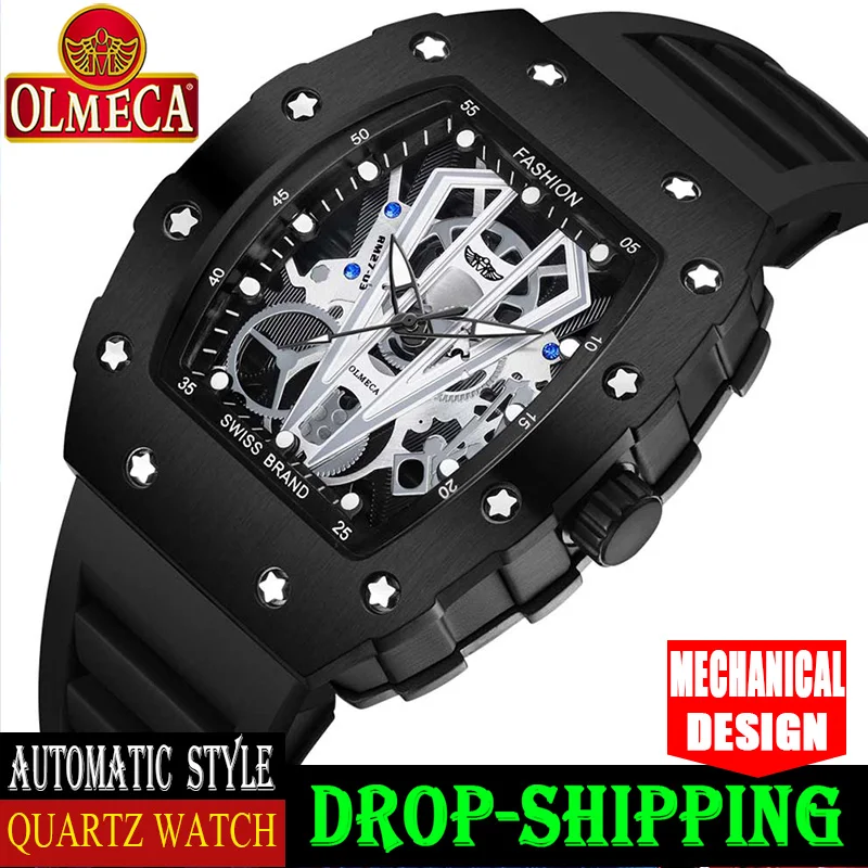 

Mens Watches Top Brand Luxury Square Quartz Watch Silicone Strap Luxury Men's Watch Skeleton Man Watches 2019 Brand Luxury