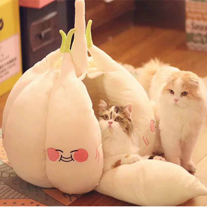 

Creativity Garlic Cat House Cartoon Cat Bed Nest For Deep Sleep Semi Enclosed House Comfort Warm In Winter Pets Bed Soft Kennel