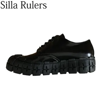 

2019 new runway Thick bottom genuine leather shoes woman round toe lace up Casual shoes woman fashion zapatos de mujer