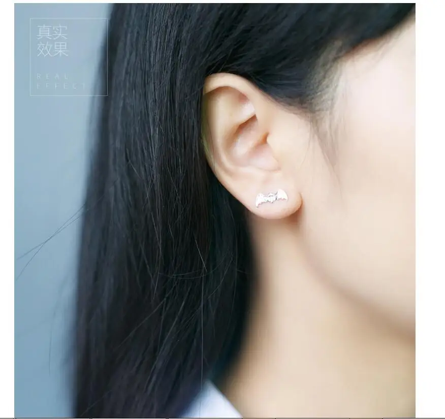 Женские серьги гвоздики из серебра 925 пробы с подвеской летучая мышь|fashion stud