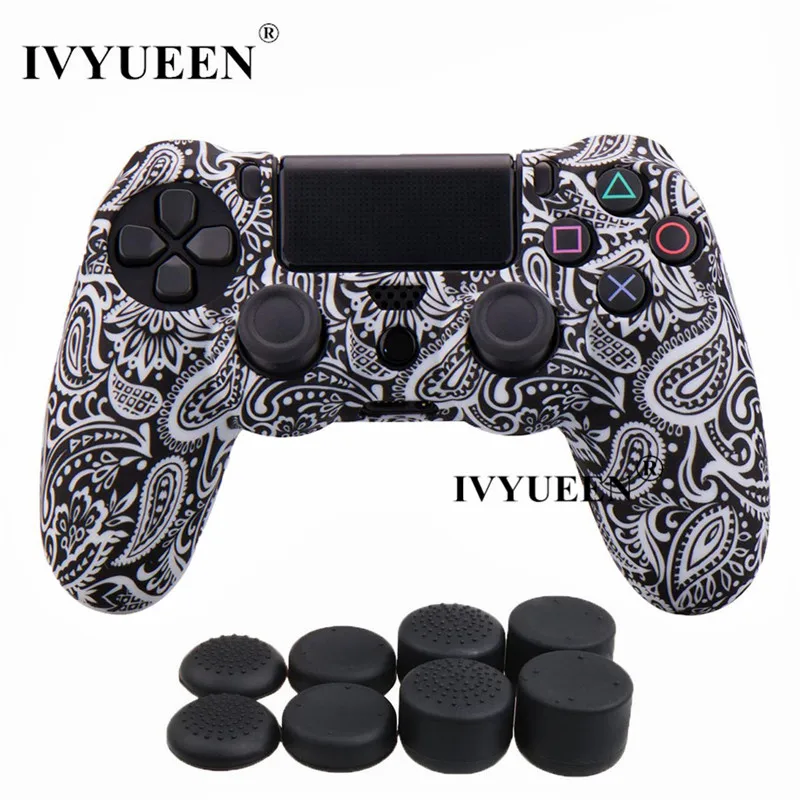 Силиконовый защитный чехол IVYUEEN для sony Dualshock 4 PS4 DS4 Pro Slim с 8 аналоговыми джойстиками - Цвет: White Leaf