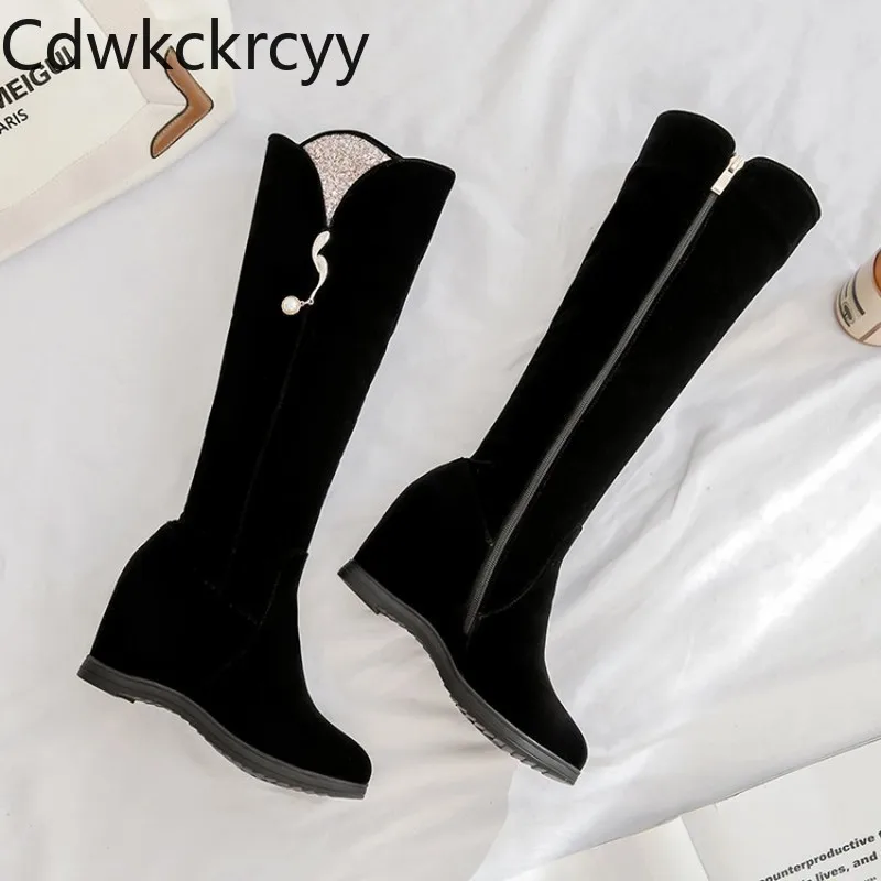winter The New fashion Round head Increase within Women's boots red Increase within Plus velvet Keep warm High heel Women boots