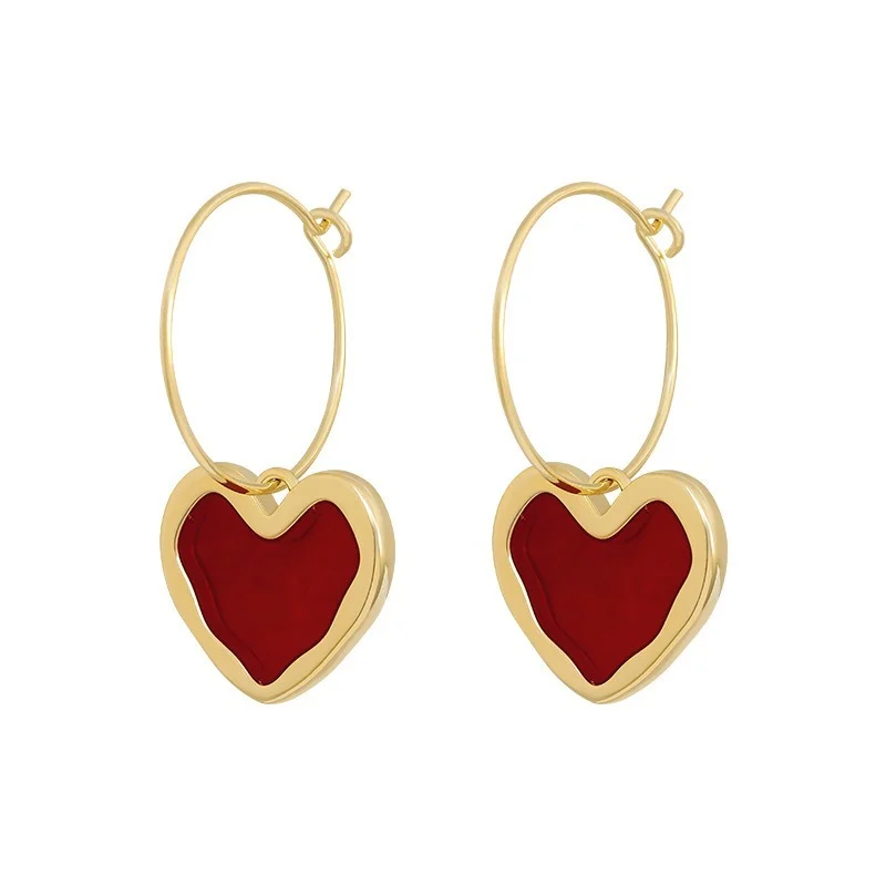 Korea Trendy Wine Red Love Earrings Simple Temperament Net Red Wild Personality Earrings Ear Jewelry stud earrings,dangle earrings,hoop earrings,drop earrings,pendant earrings,long earrings,crystal earrings
