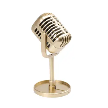 

1pc Gold black silver Microphone Model Toy Stage Simulation Retro Microphone Nostalgia Adornment Desktop Decoration Musical Toys