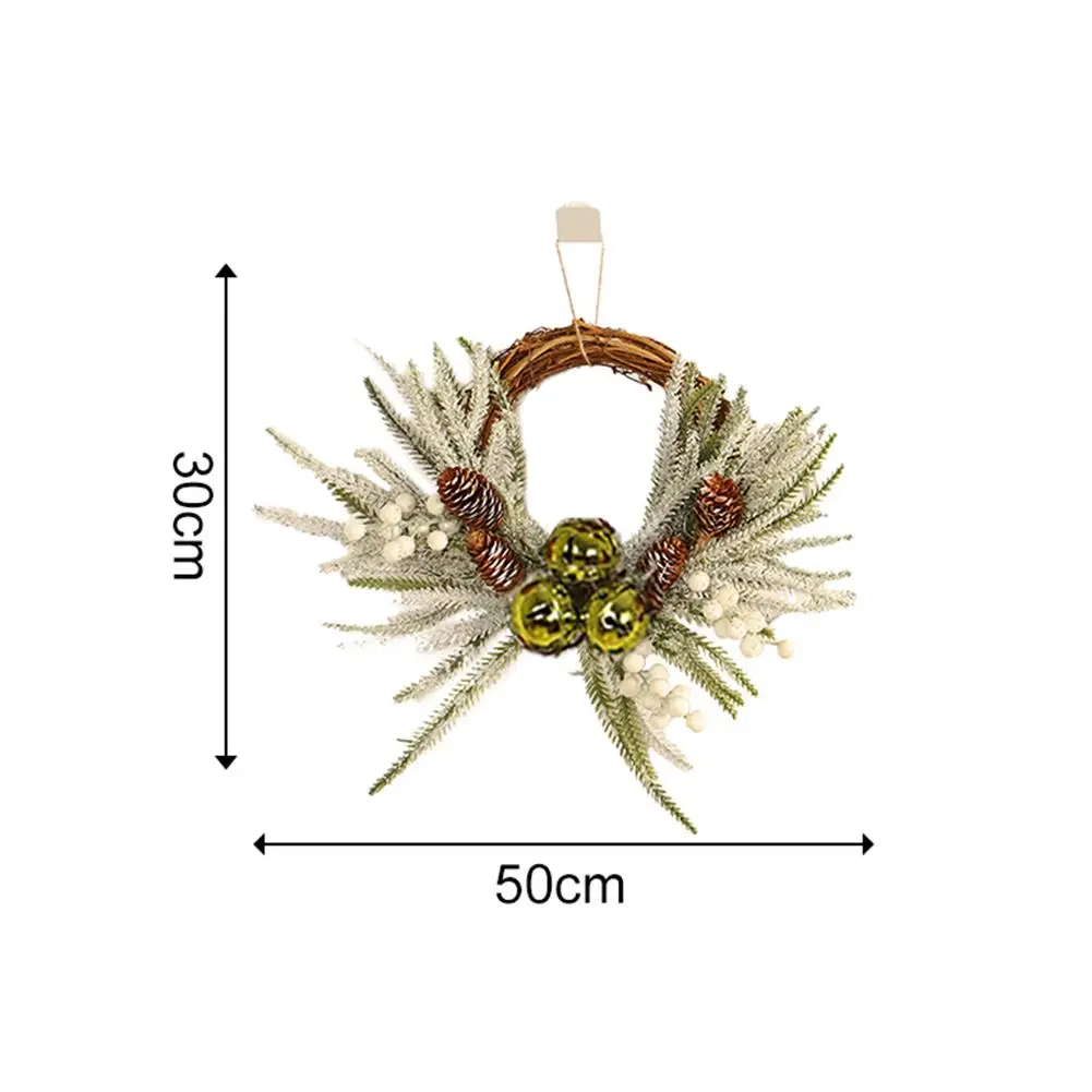 Christmas Decoration Wreath Pinecone Bell Flower Garland Festival Home Front Door Wall Hanging Flocking Decoration