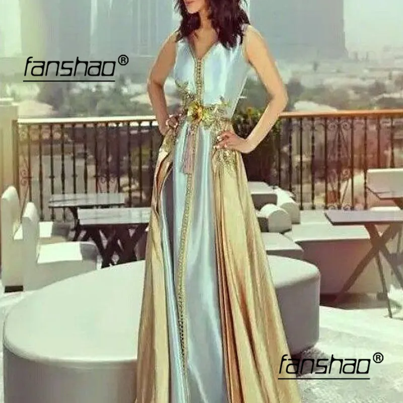 Мятно-зеленое мусульманское длинное вечернее платье Золотое кружево Дубай марокканское платье-кафтан с длинными рукавами торжественное платье вечернее платье - Цвет: same as photo