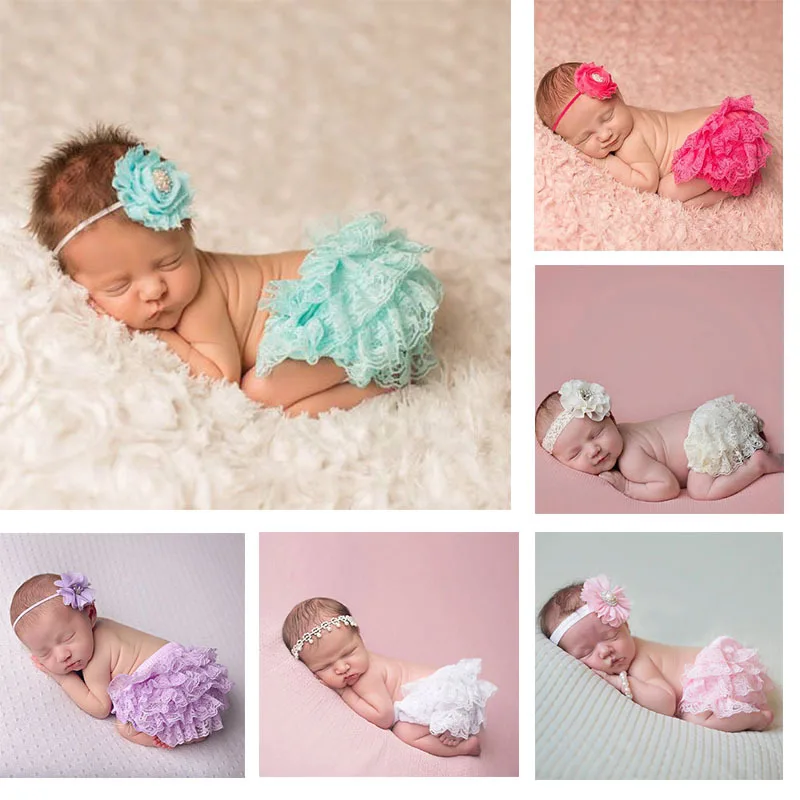 Infant Baby Girls Outfit Ruffled Bloomers Headband Photo Props Set Toddler Cloth 