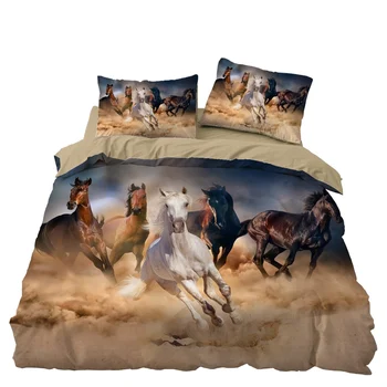 

Animal Horse Bedroom Decor Bedding Set Microfiber Grassland 1PC Duvet Cover with Pillowcases No Comforter Drop Ship
