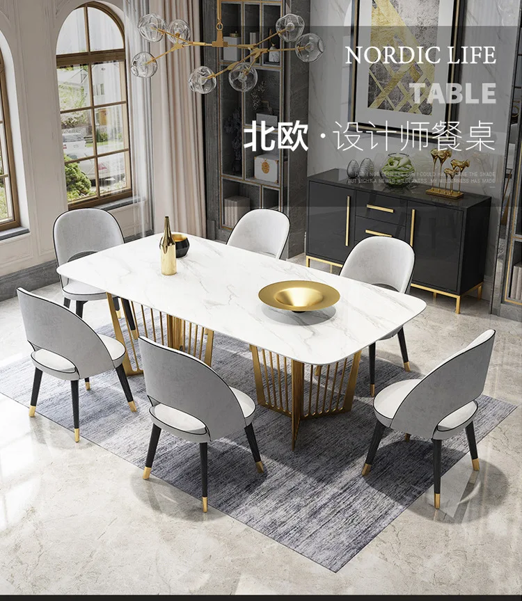 

Stainless steel Dining Room Set Home gold minimalist modern marble dining table and 6 chairs mesa de jantar muebles comedor